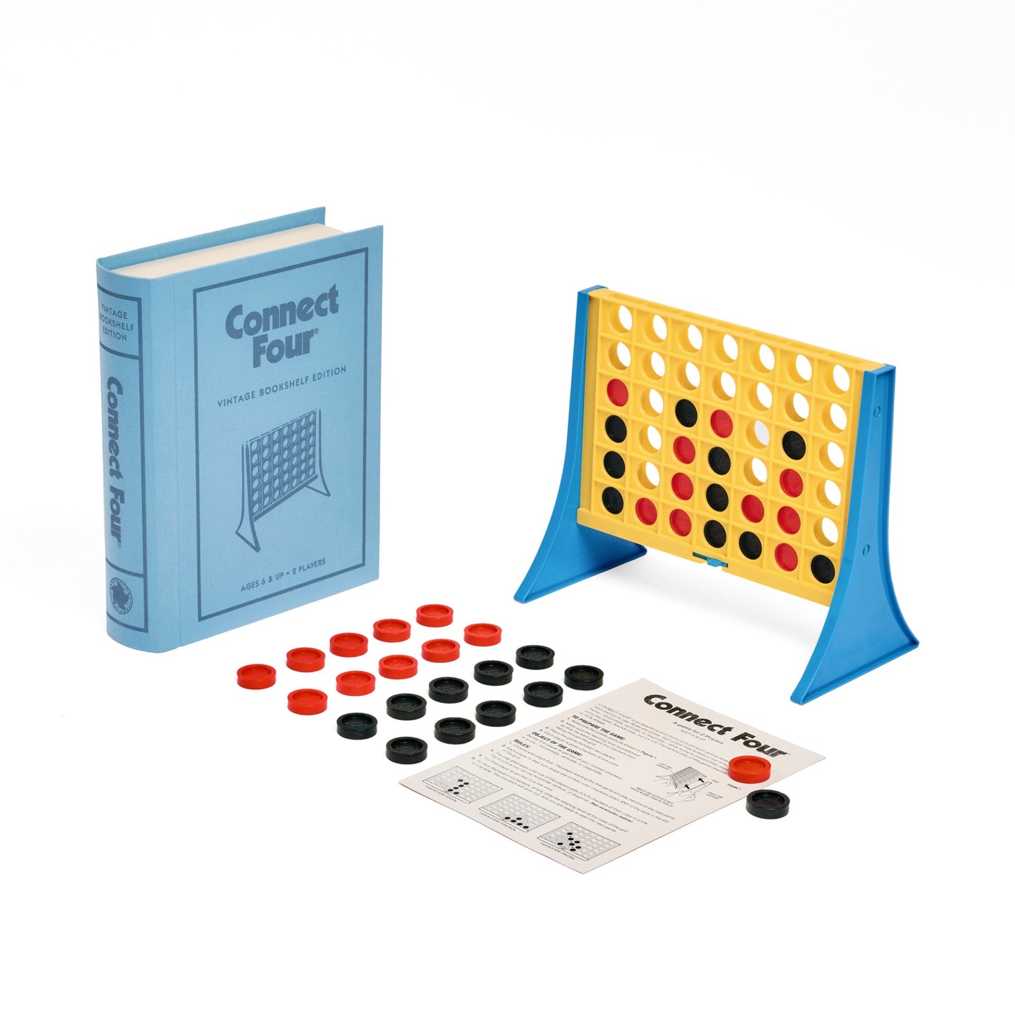 Connect Four Vintage Bookshelf Edition – Full Game on White Background