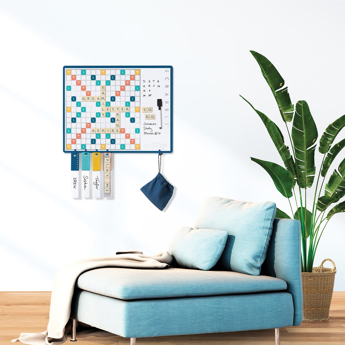 Scrabble 2-in-1 Message Board – Hanging on Living Room Wall