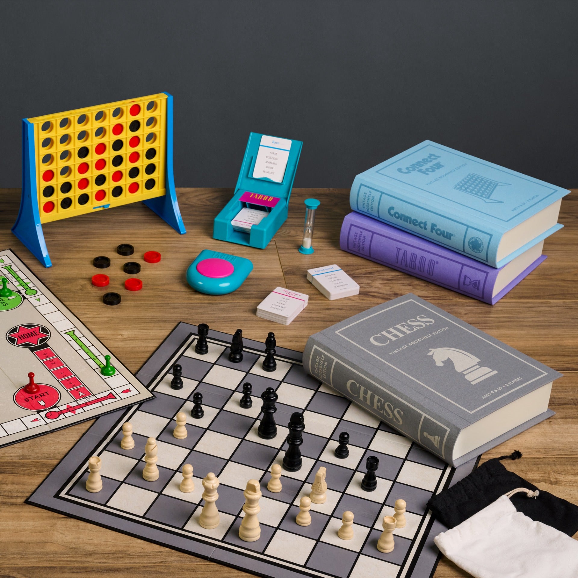 Vintage Bookshelf Collection – Connect Four, Taboo, Chess