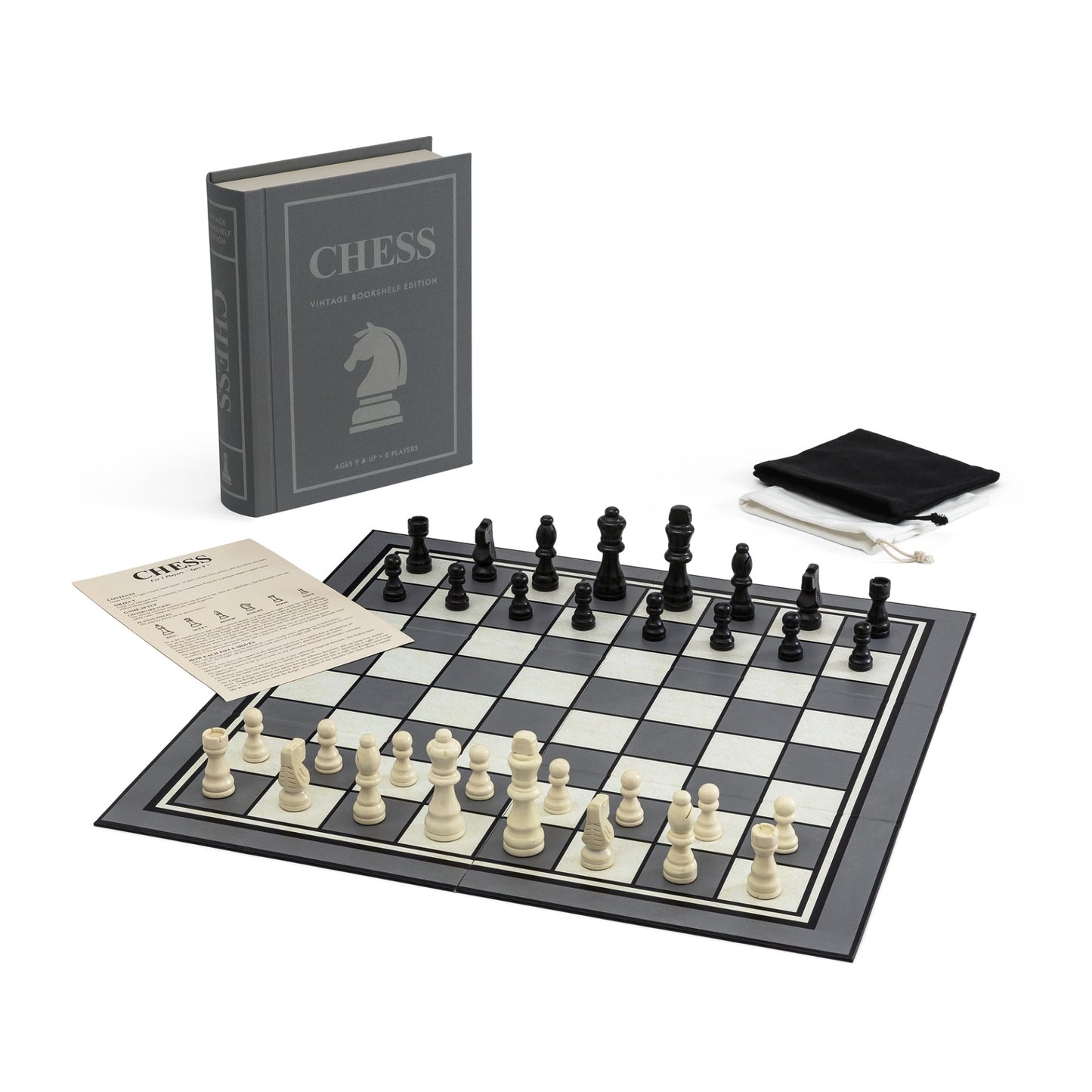 Chess Vintage Bookshelf Edition – Full Game on White Background