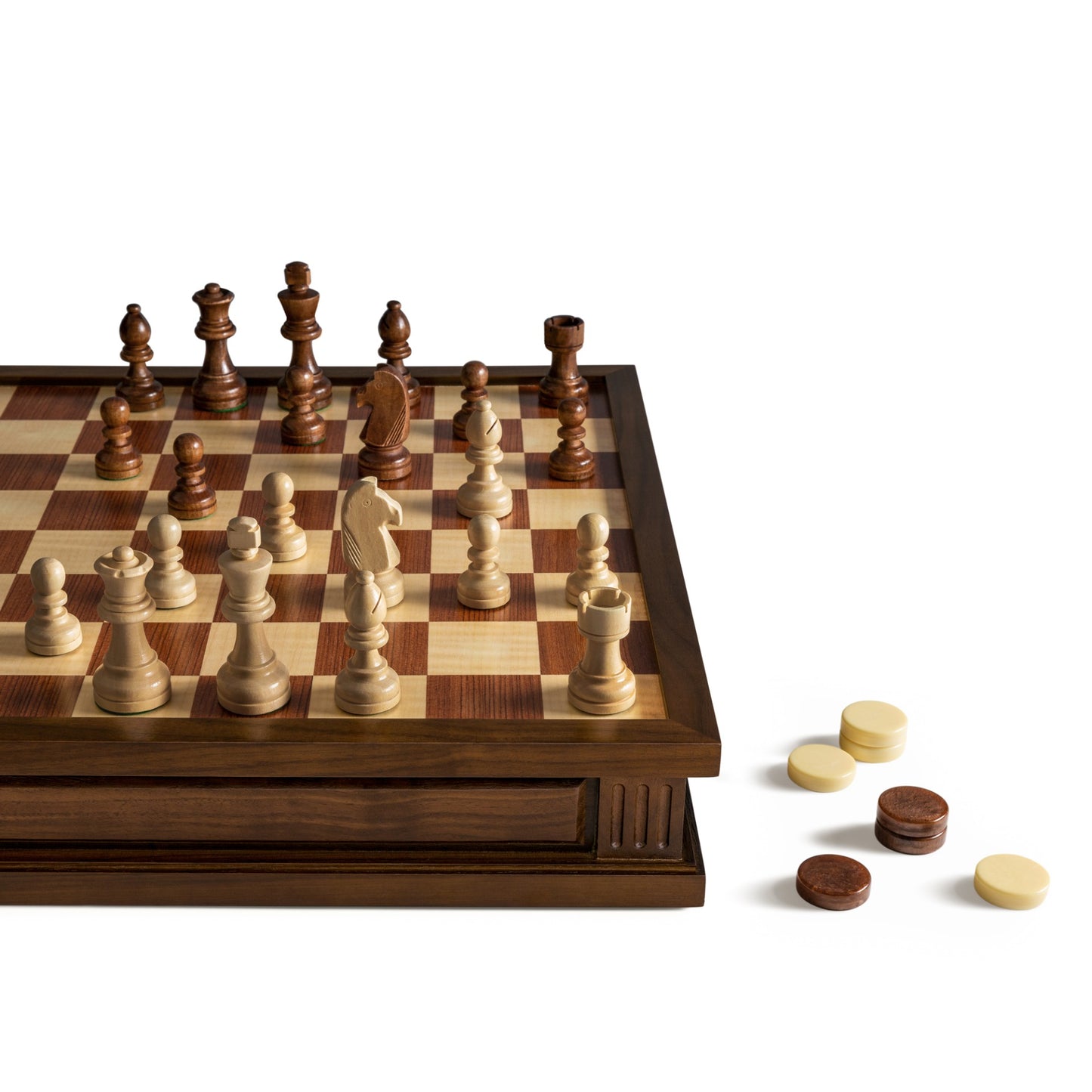 Chess 7-in-1 Heirloom Edition – Game Board and Pieces on White Background